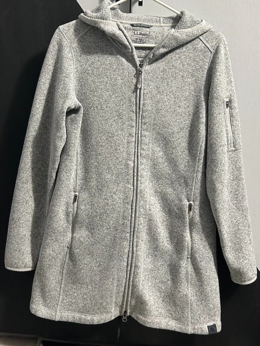 L.L. Bean Light Gray Heathered Hooded Full Zip Sweater Fleece Coat Women's M